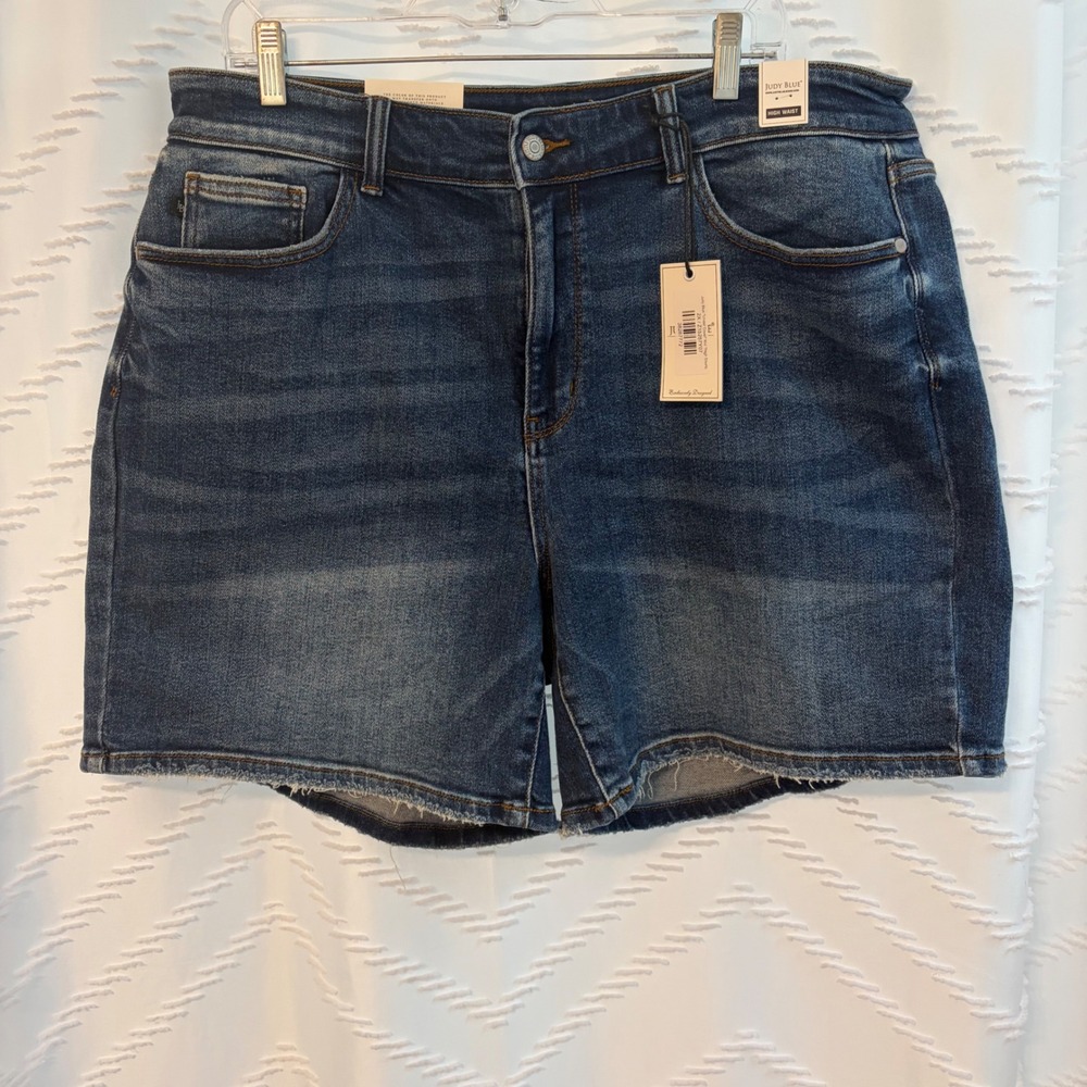 Judy Blue Under Cover Mid Thigh Denim Shorts Dark Wash High Waist 2XL JB15257